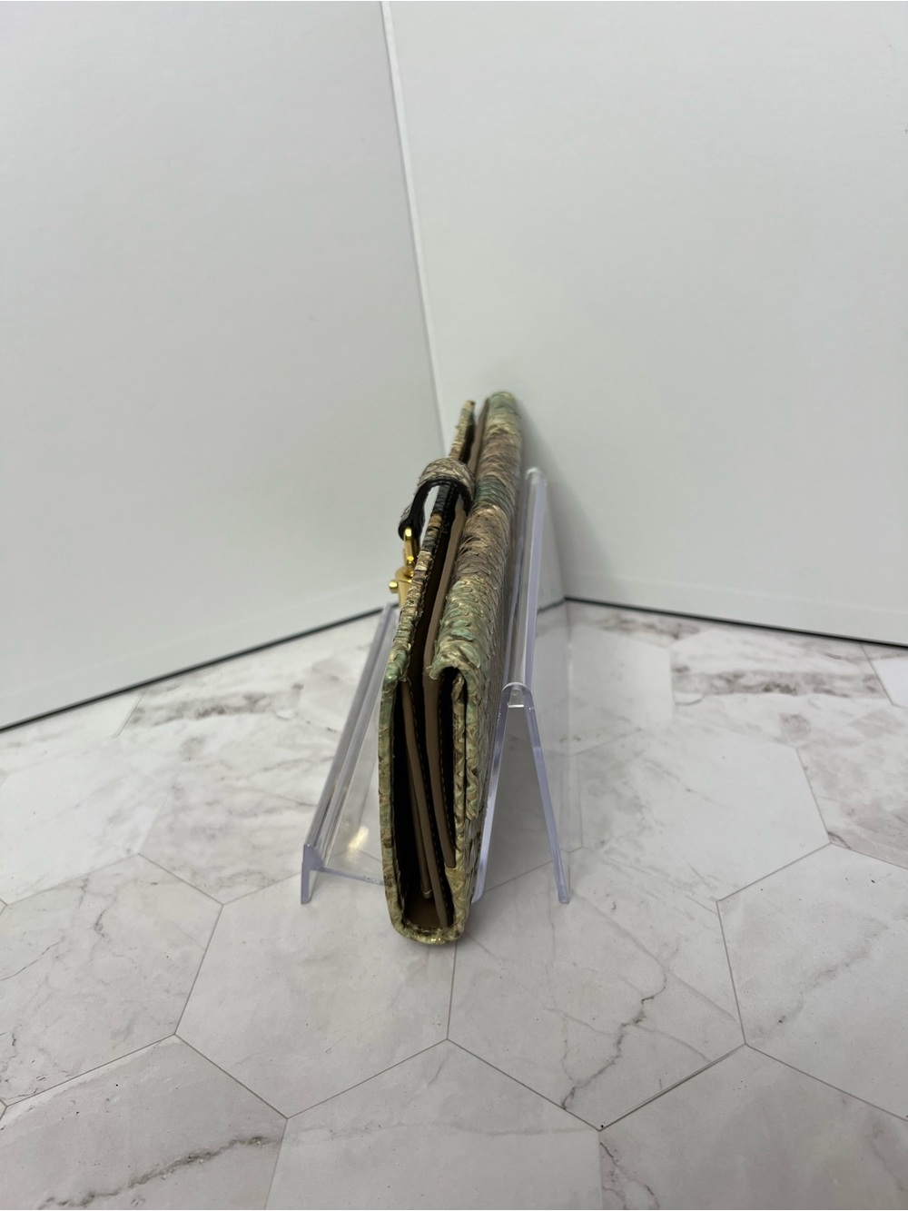 Vintage Gucci Python “Jackie”Leather Clutch Wallet in Green-Brown - Picture 5 of 8